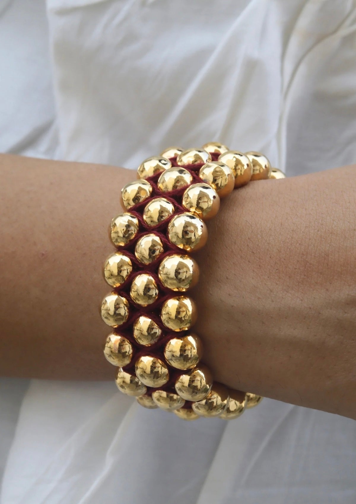 Gold Plated Round Dholki Beads Silver Bracelet