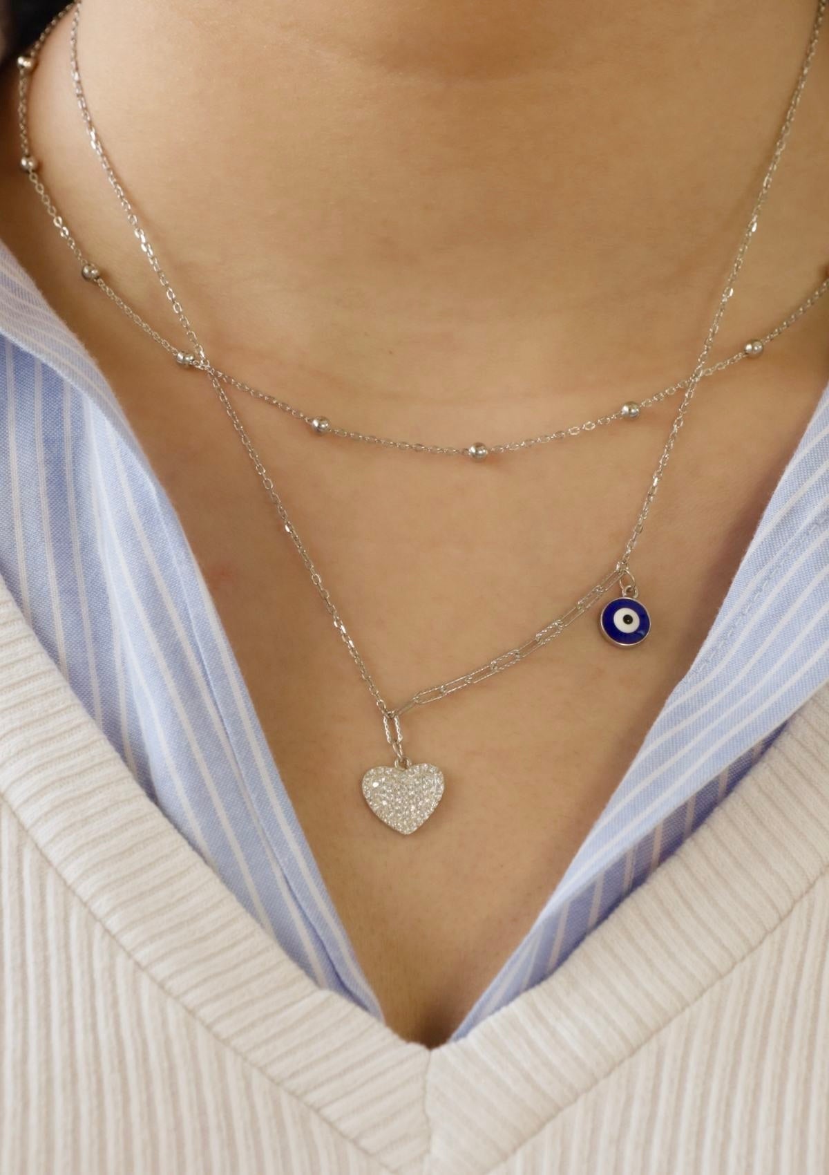Heart Double Layered Evil Eye Necklace