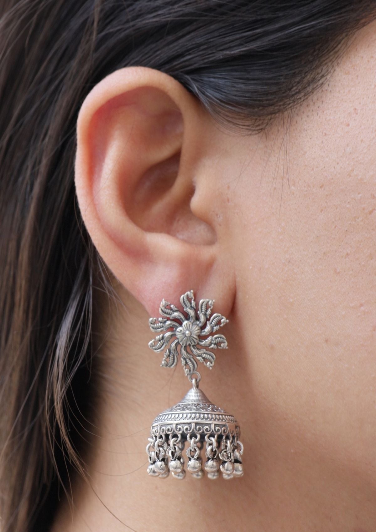 Gulrukh Silver Jhumki Earrings