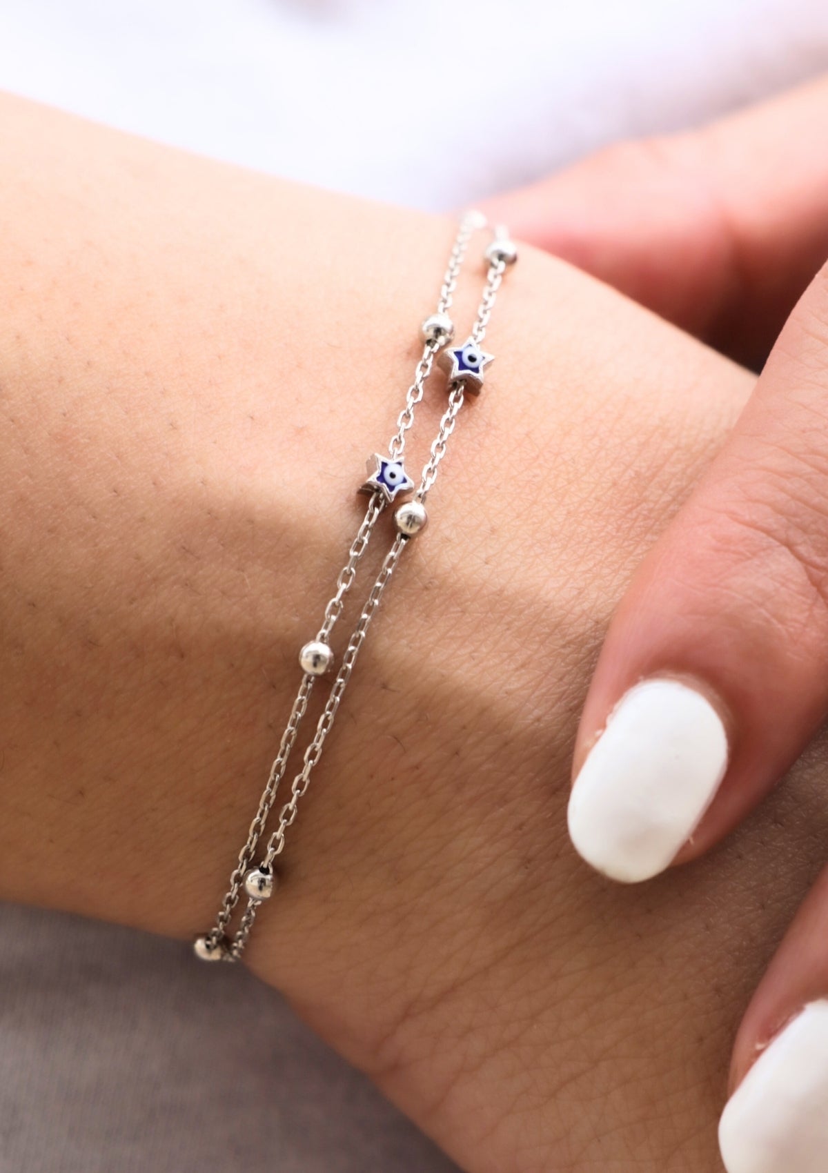 Double Layered Evil Eye Charm Bracelet