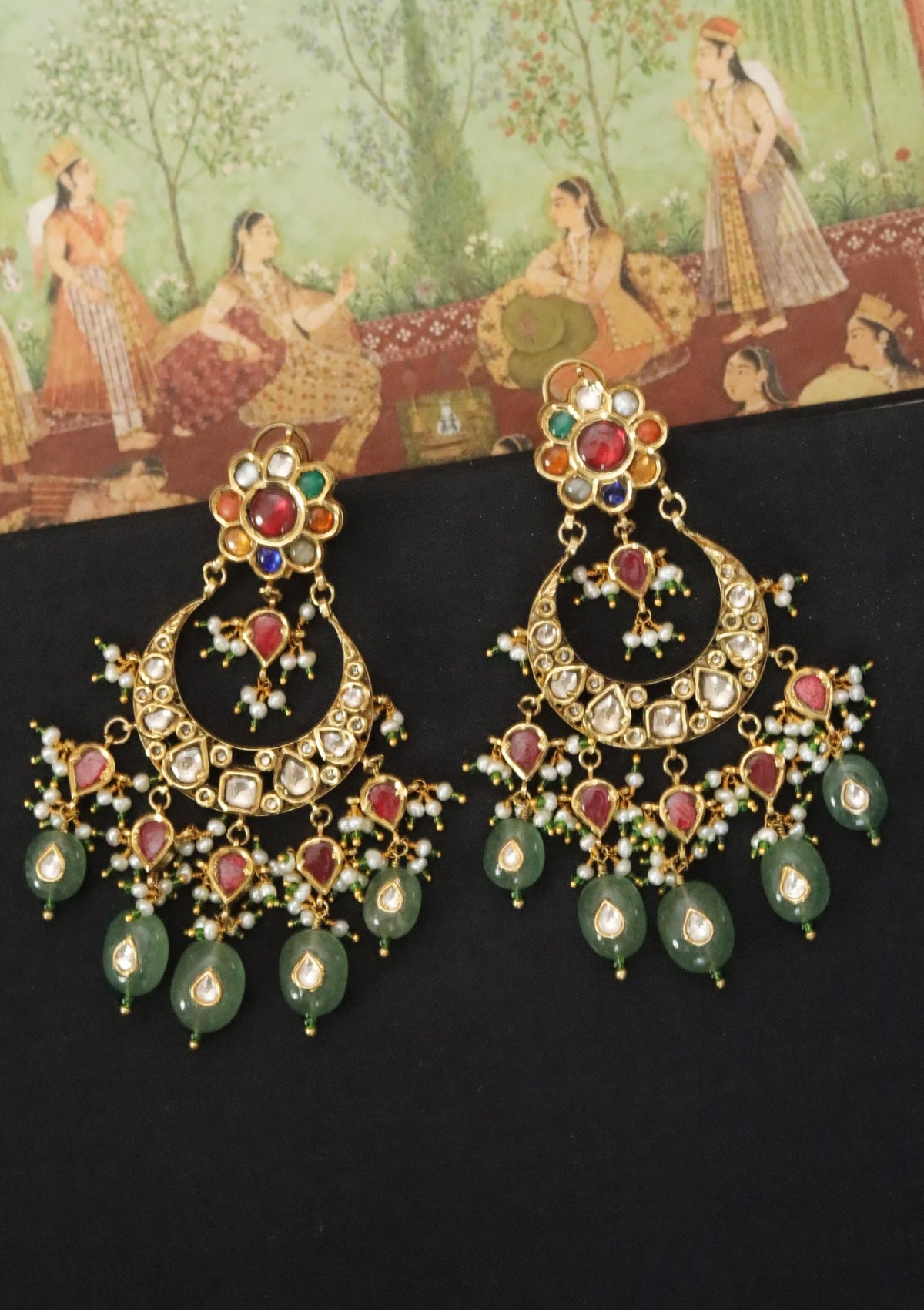 Madhura Navratna Silver Chandbali Earrings