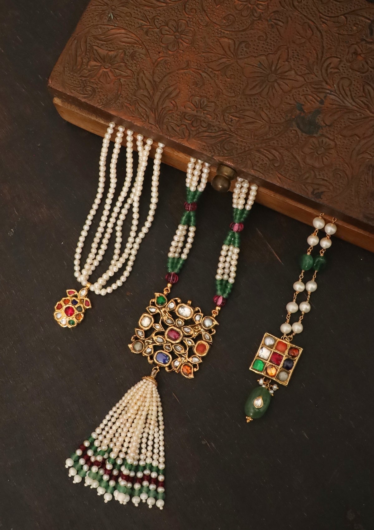 Saanjh Navratna Silver Tassel Necklace