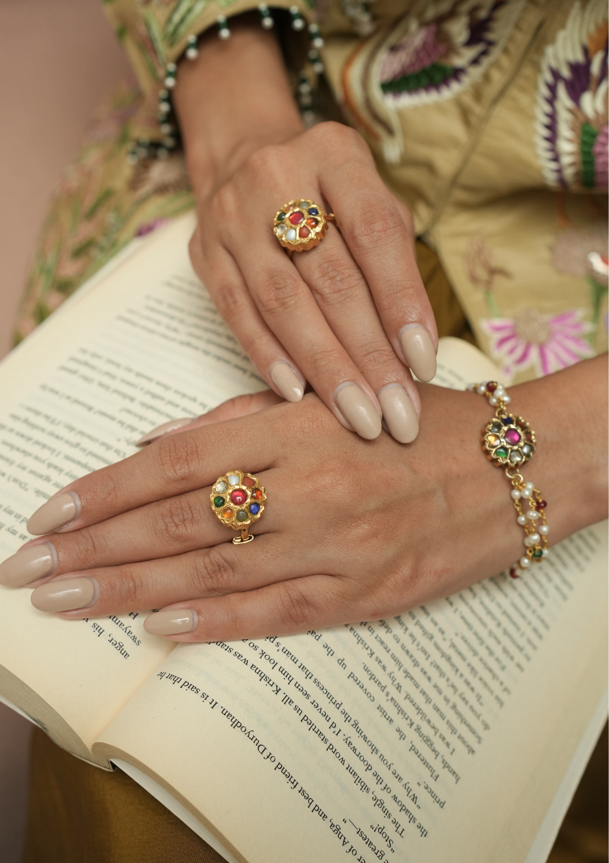 Gulbahaar Navratna Silver Bracelet