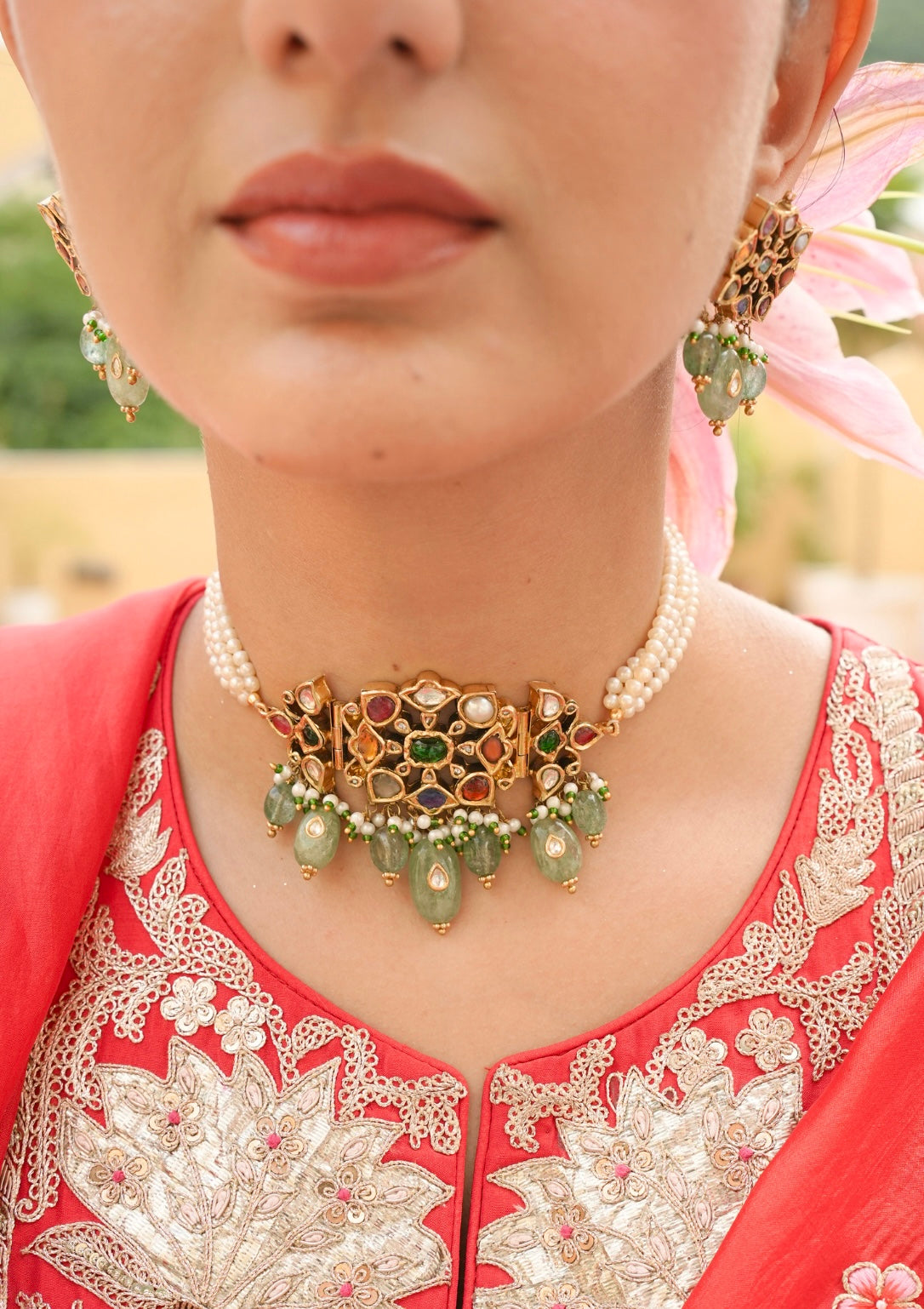 Devyani Navratna Silver Choker Necklace