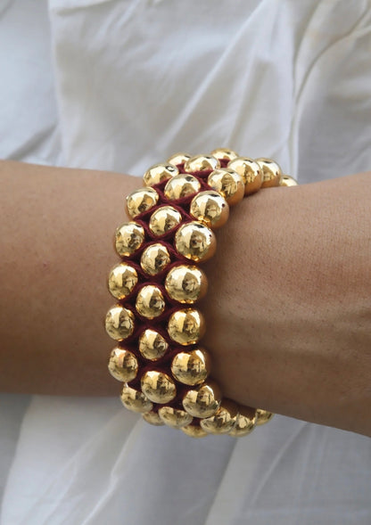 Gold Plated Round Dholki Beads Silver Bracelet