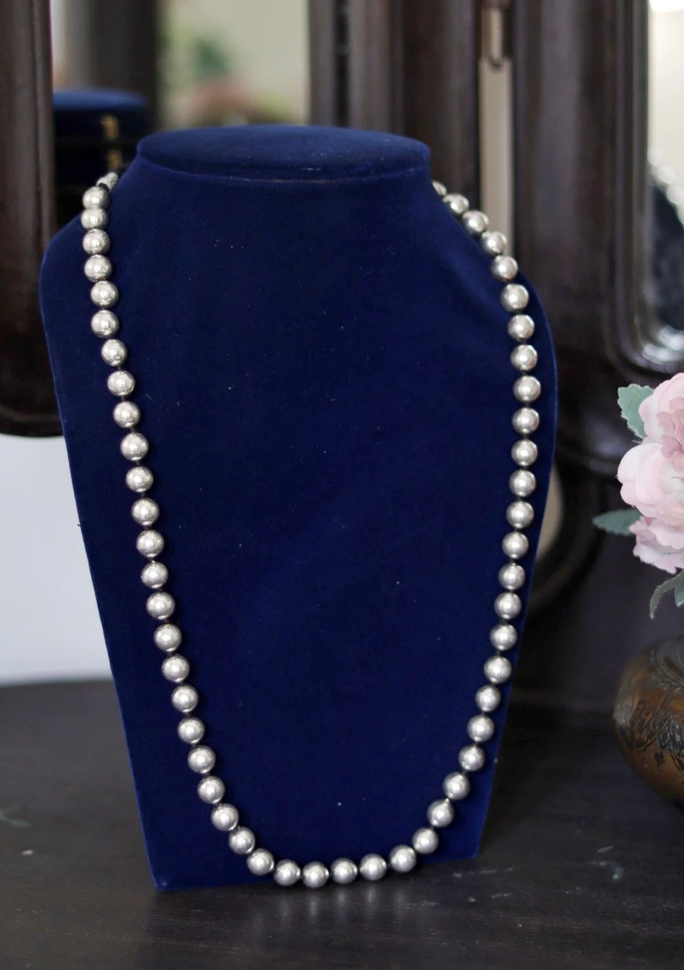 Round Dholki Beads Silver Necklace