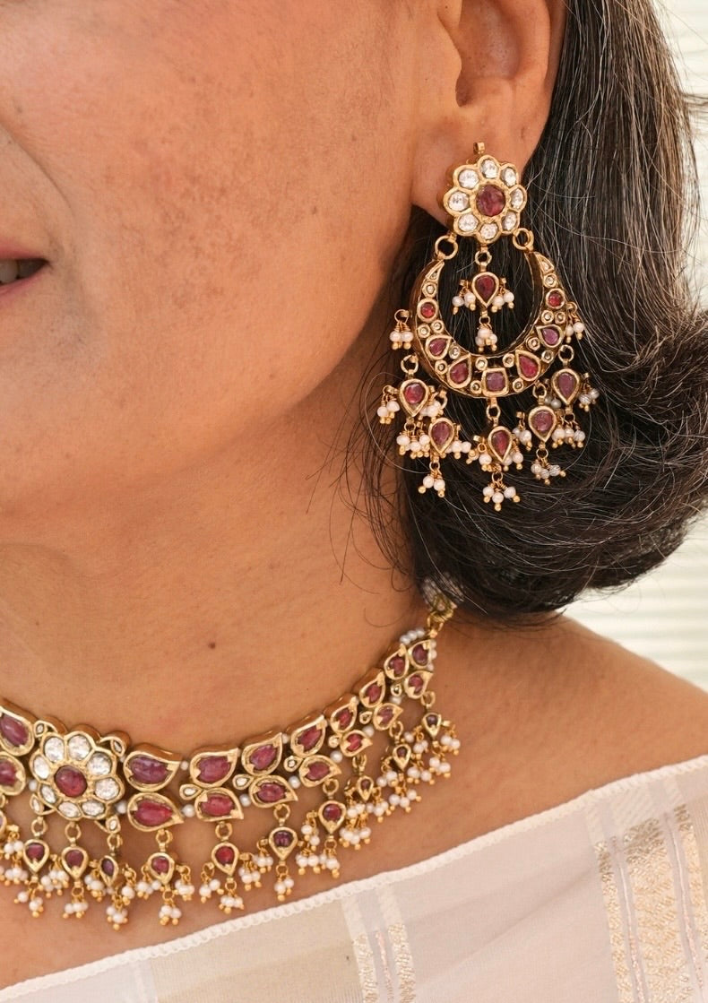 Bahaar Silver Chandbali Earrings