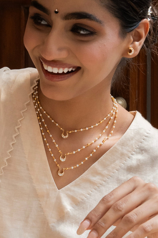 Chaand 3 Line Silver Necklace
