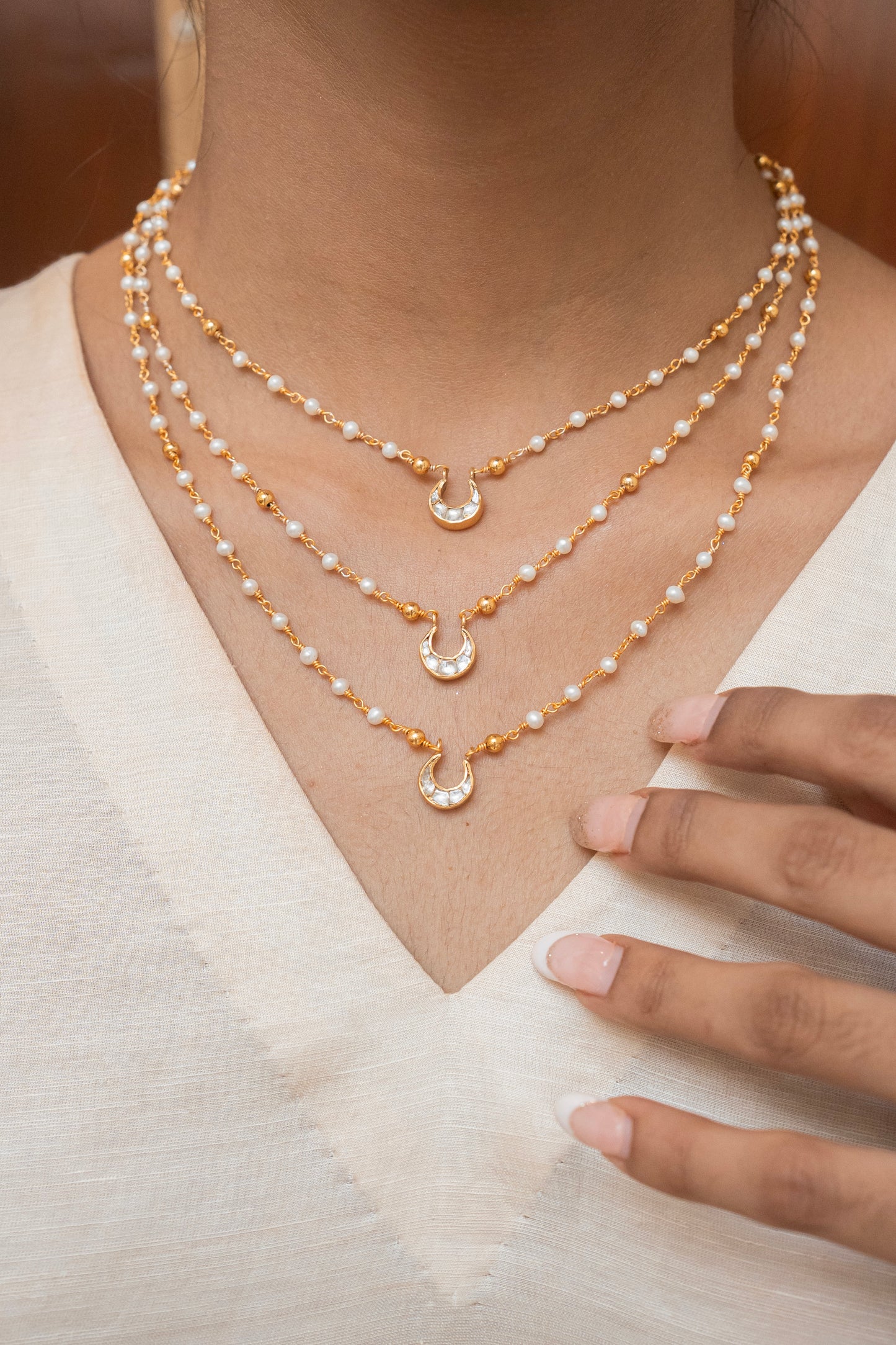 Chaand 3 Line Silver Necklace