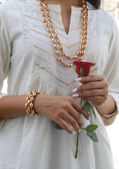 Gold Plated Dholki Beads Silver Bracelet