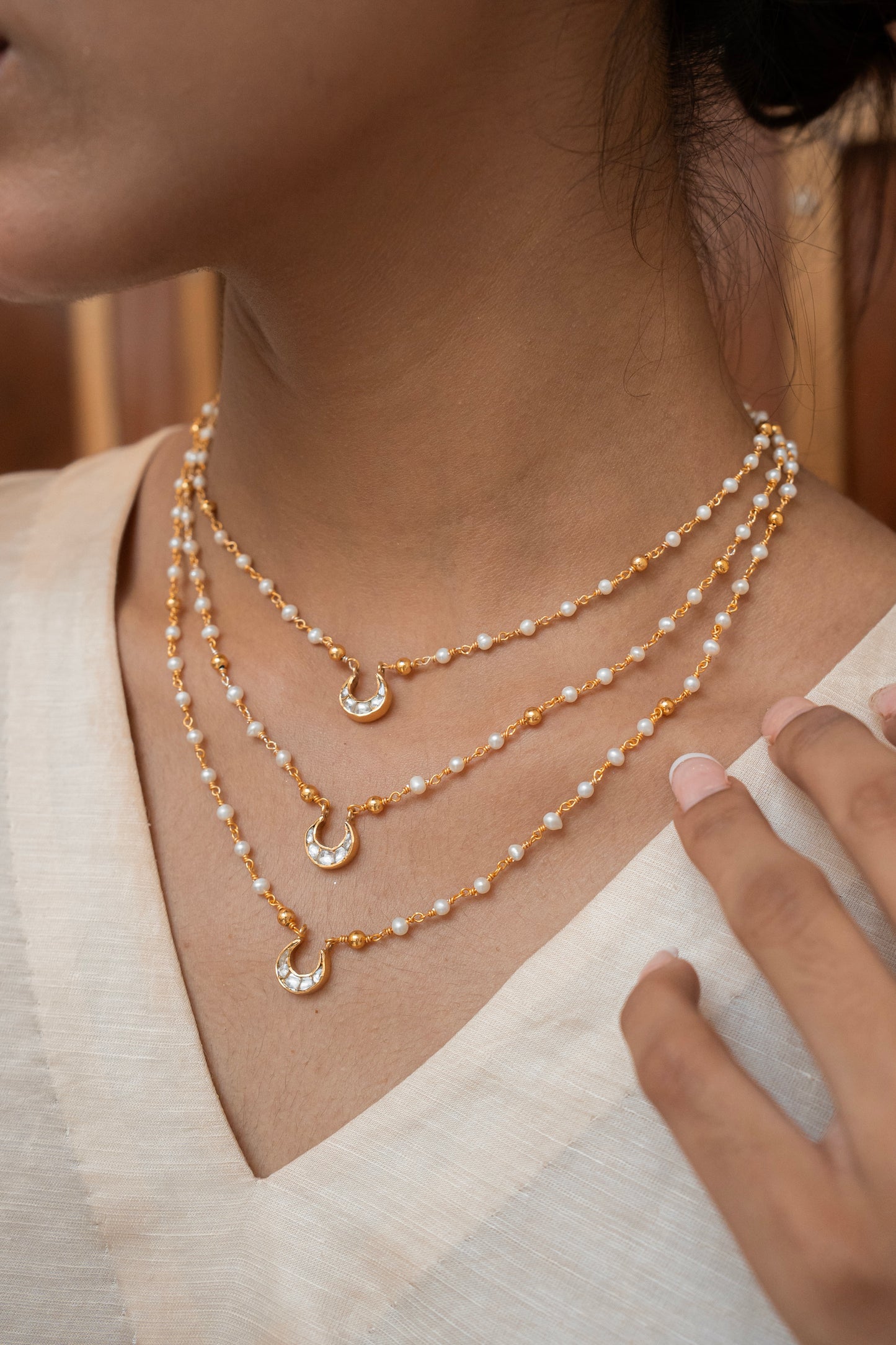 Chaand 3 Line Silver Necklace