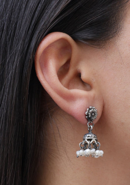 Nakhashi Pearl Silver Jhumki Earrings