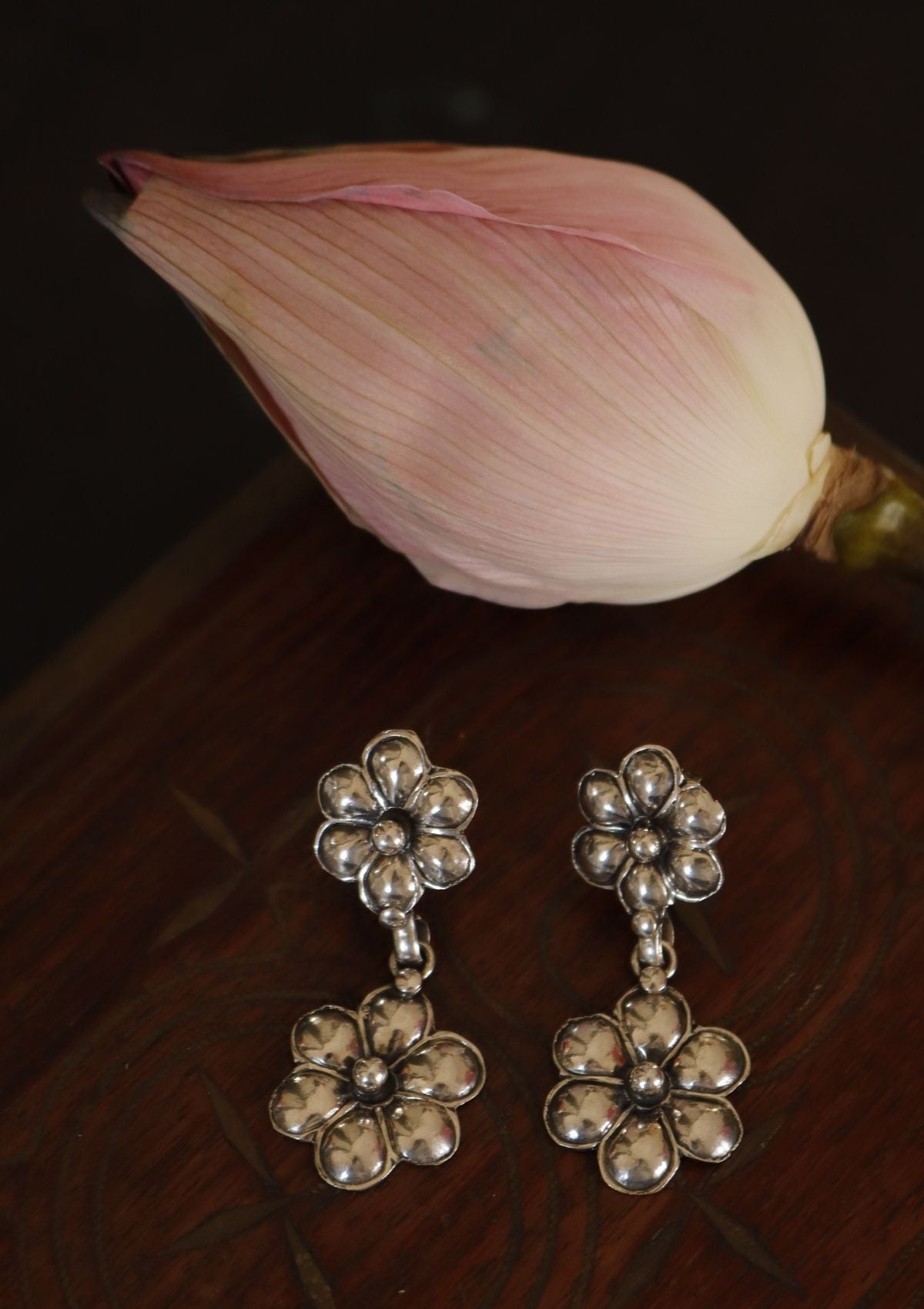 Chandni Phool Silver Earrings