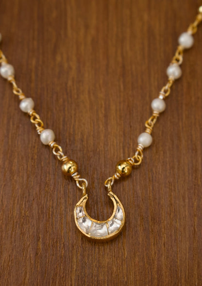 Crescent Moon Silver Pearl Chain