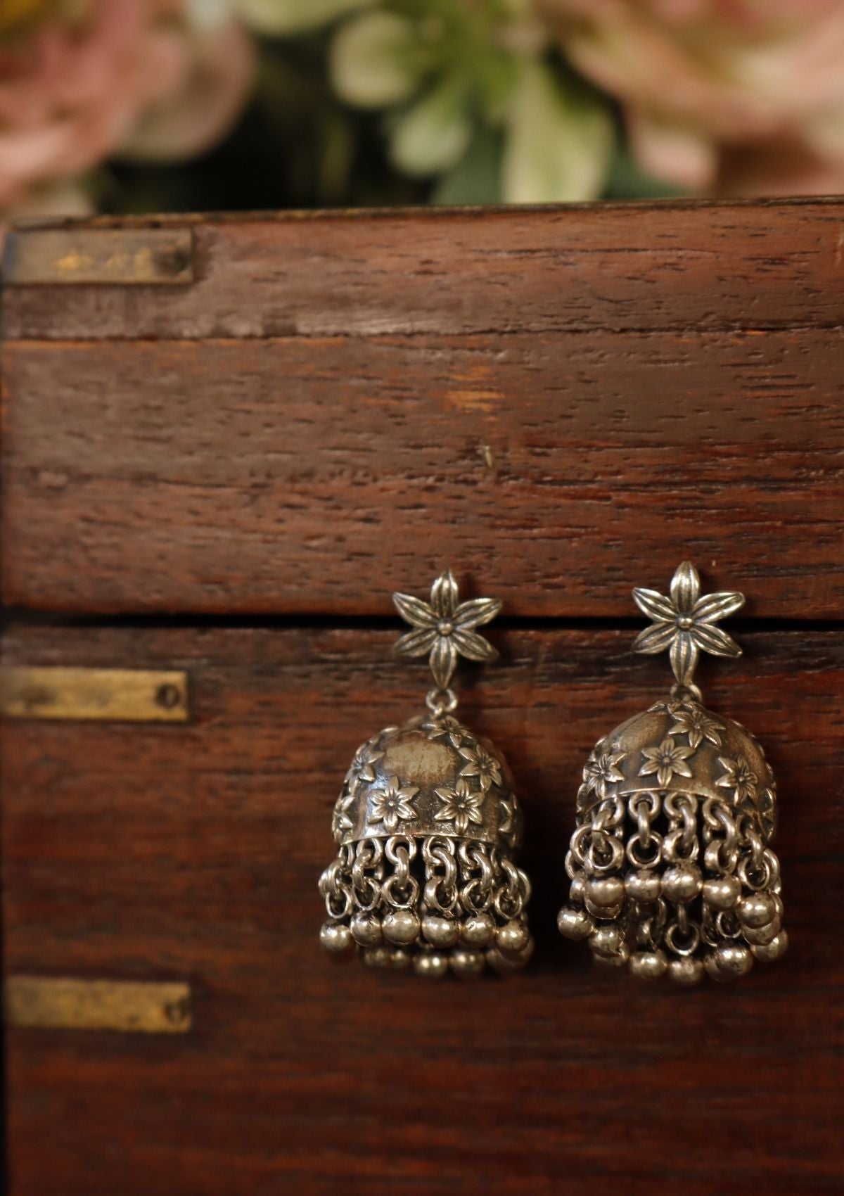Hunar Silver Jhumki Earrings
