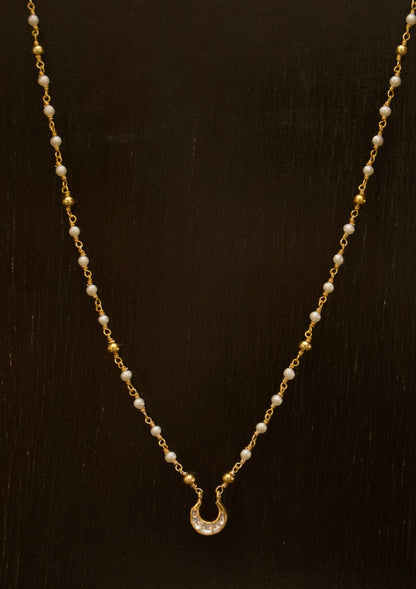 Crescent Moon Silver Pearl Chain