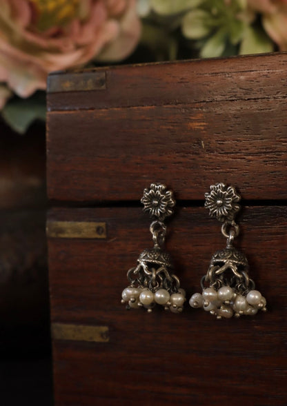 Nakhashi Pearl Silver Jhumki Earrings