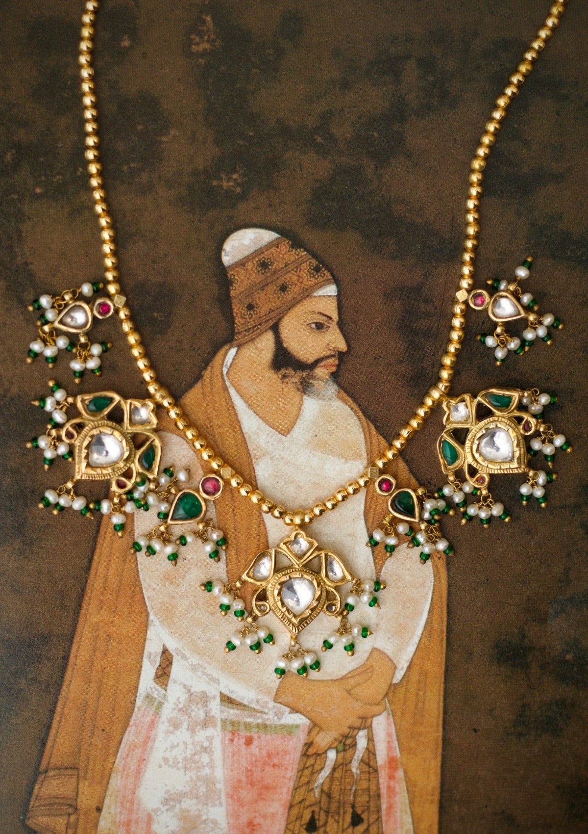 Handcrafted Roshini-E-Kiran Silver Necklace made in 92.5 silver with 24K gold plating, beaded on gold round beads, freshwater pearl hangings, adjustable chain; festive jewellery for women.