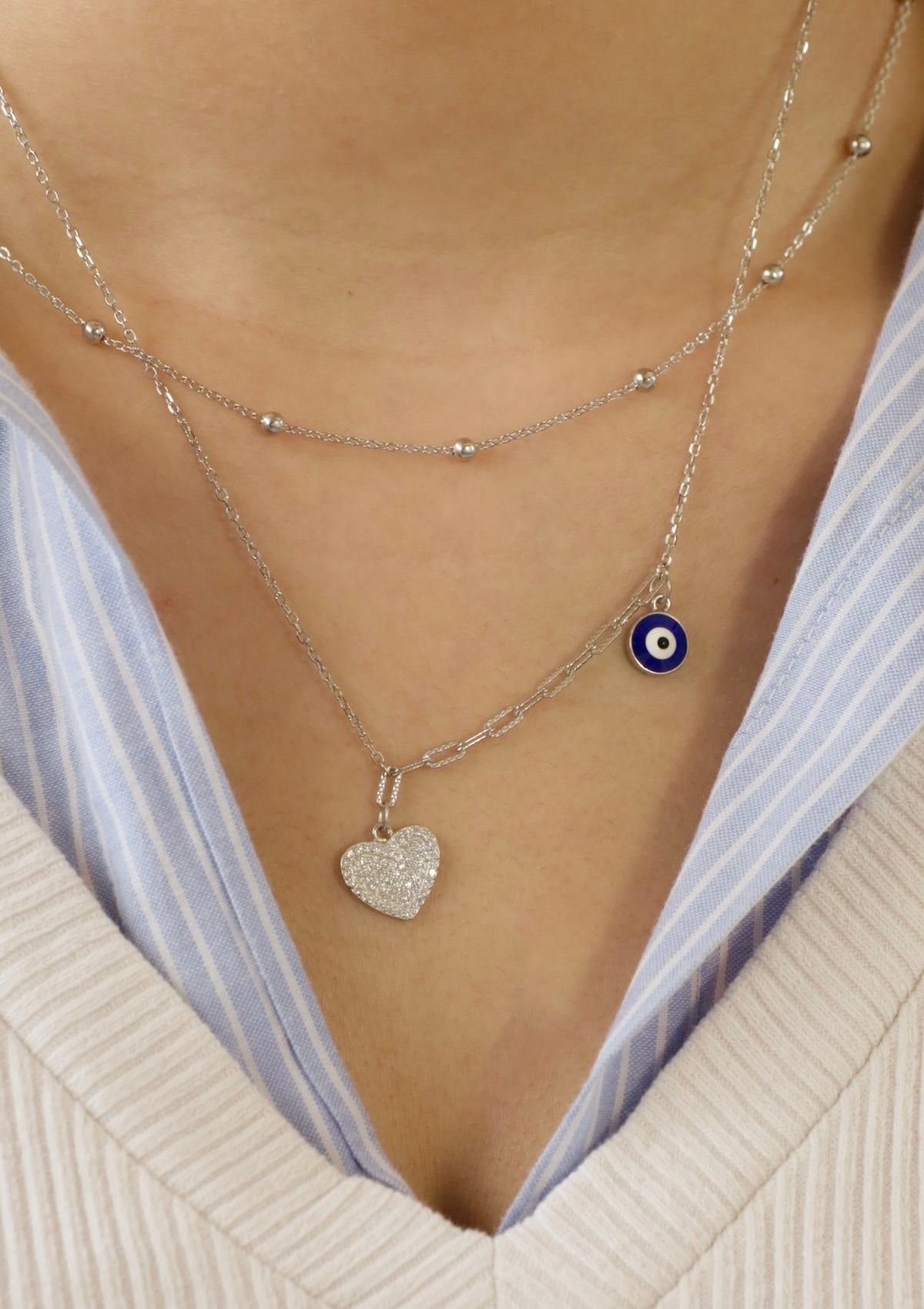 Heart Double Layered Evil Eye Necklace