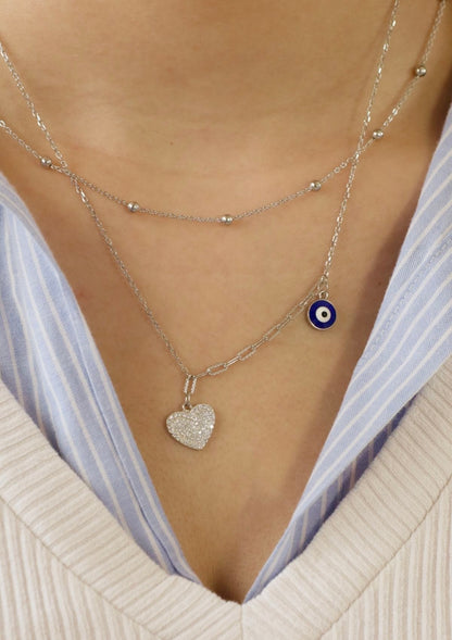 Heart Double Layered Evil Eye Necklace