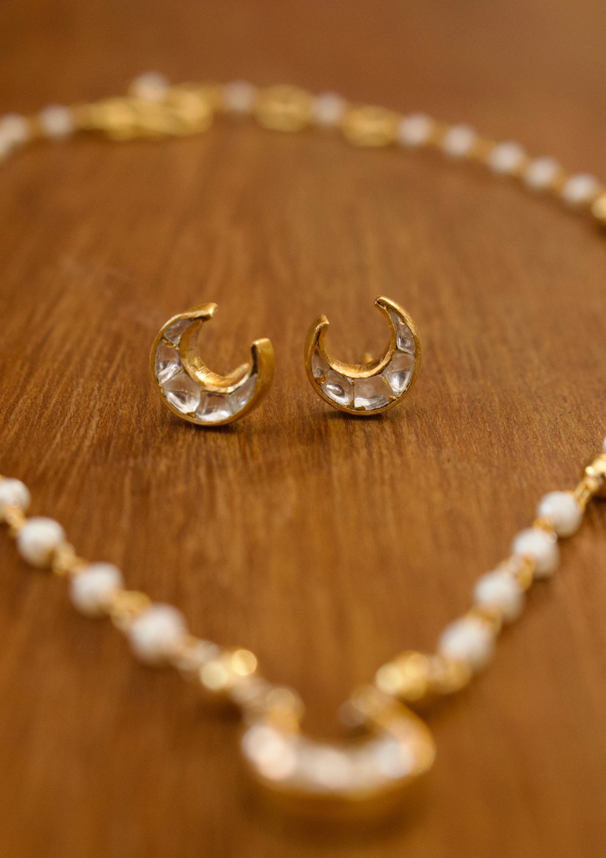 Crescent Moon Silver Pearl Chain