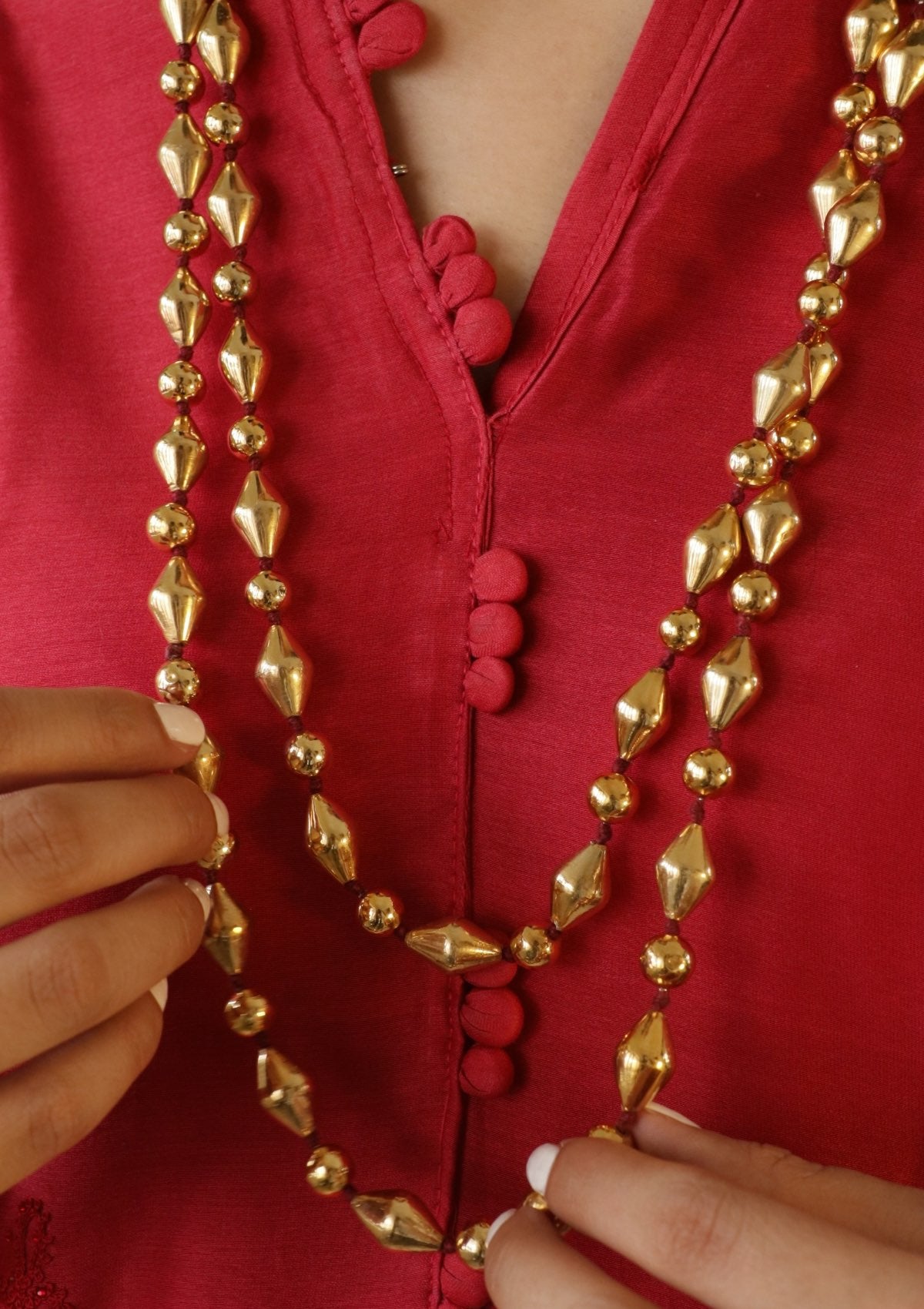 60 Inch Gold Plated Mix Dholki Beads Silver Necklace