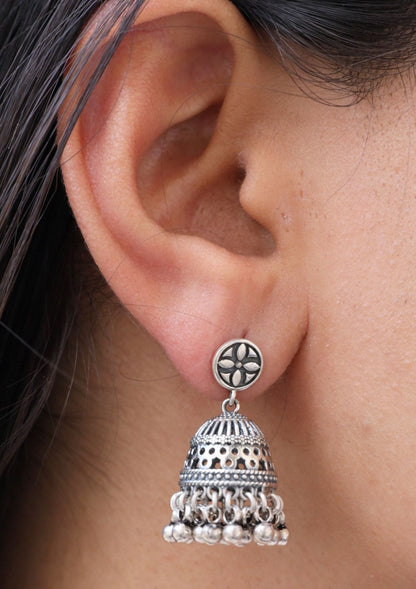 Saanjh Silver Jhumki Earrings