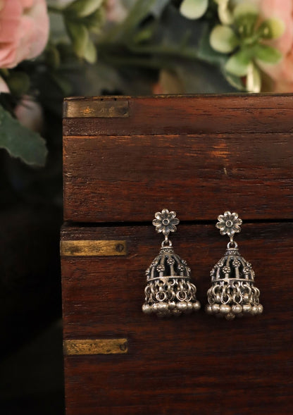 Naqqashi Silver Jhumki Earrings
