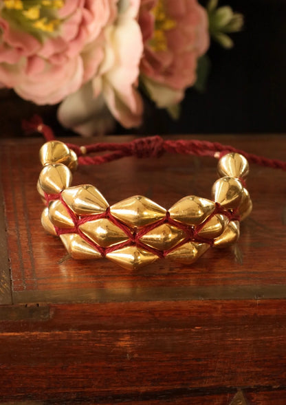 Gold Plated Dholki Beads Silver Bracelet