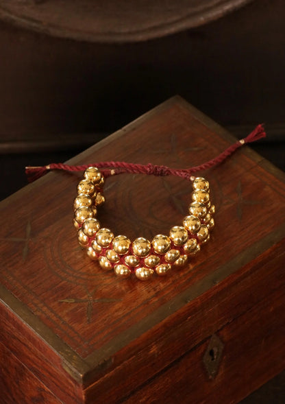 Gold Plated Round Dholki Beads Silver Bracelet