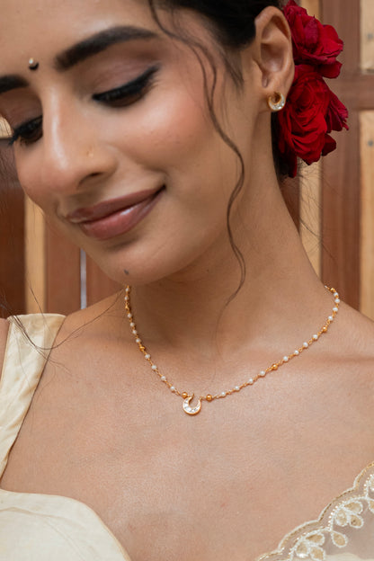Crescent Moon Silver Pearl Chain