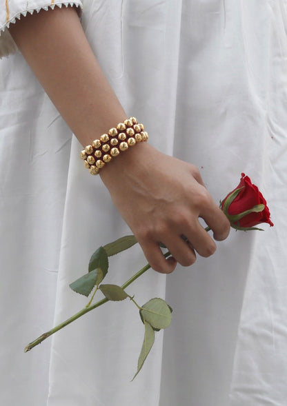 Gold Plated Round Dholki Beads Silver Bracelet