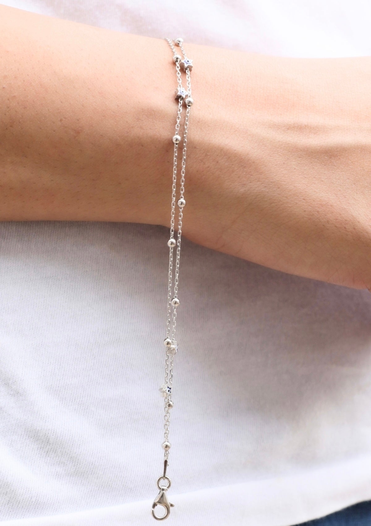 Double Layered Evil Eye Charm Bracelet