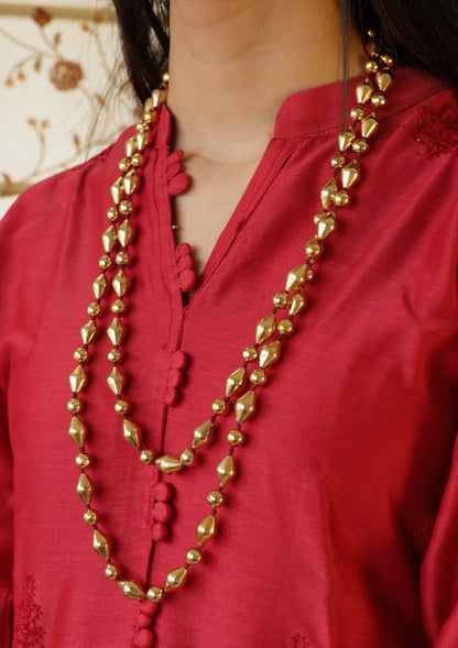 60 Inch Gold Plated Mix Dholki Beads Silver Necklace