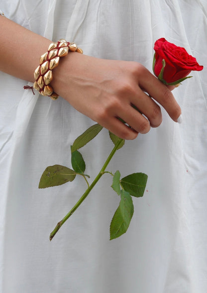 Gold Plated Dholki Beads Silver Bracelet