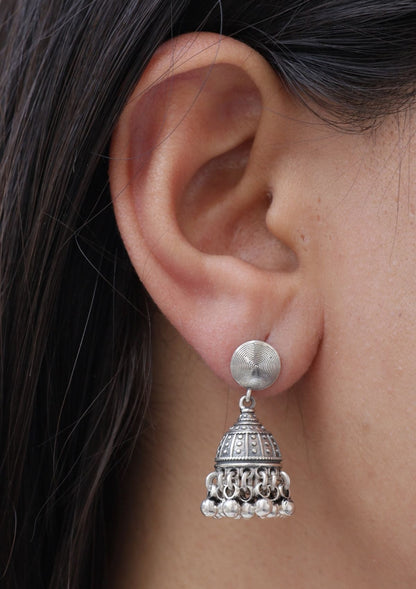 Saarika Silver Jhumki Earrings