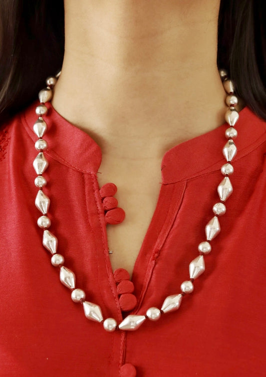 Mix Dholki Beads Silver Necklace