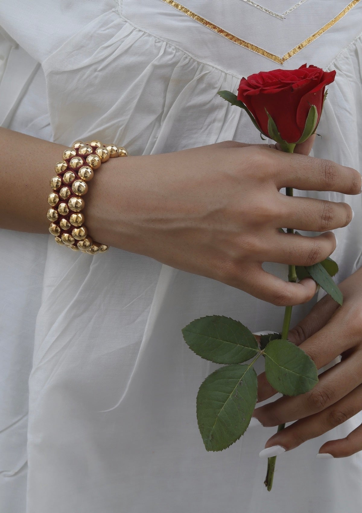 Gold Plated Round Dholki Beads Silver Bracelet