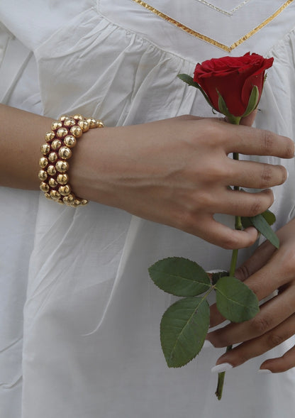 Gold Plated Round Dholki Beads Silver Bracelet