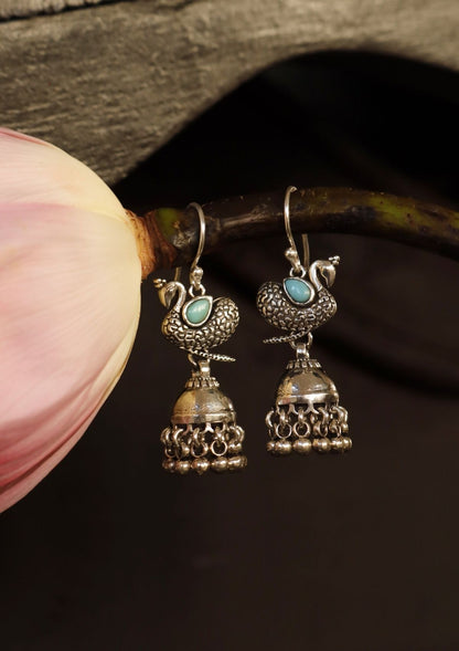 Mor Turquoise Silver Jhumki Earrings