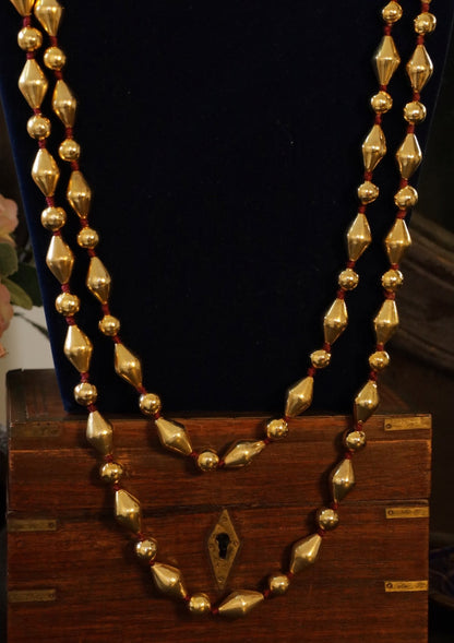 60 Inch Gold Plated Mix Dholki Beads Silver Necklace