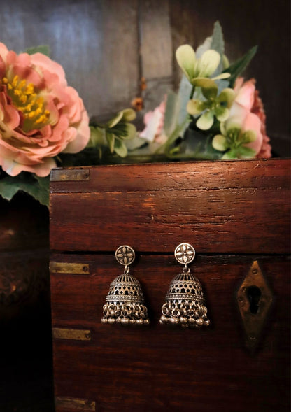 Saanjh Silver Jhumki Earrings