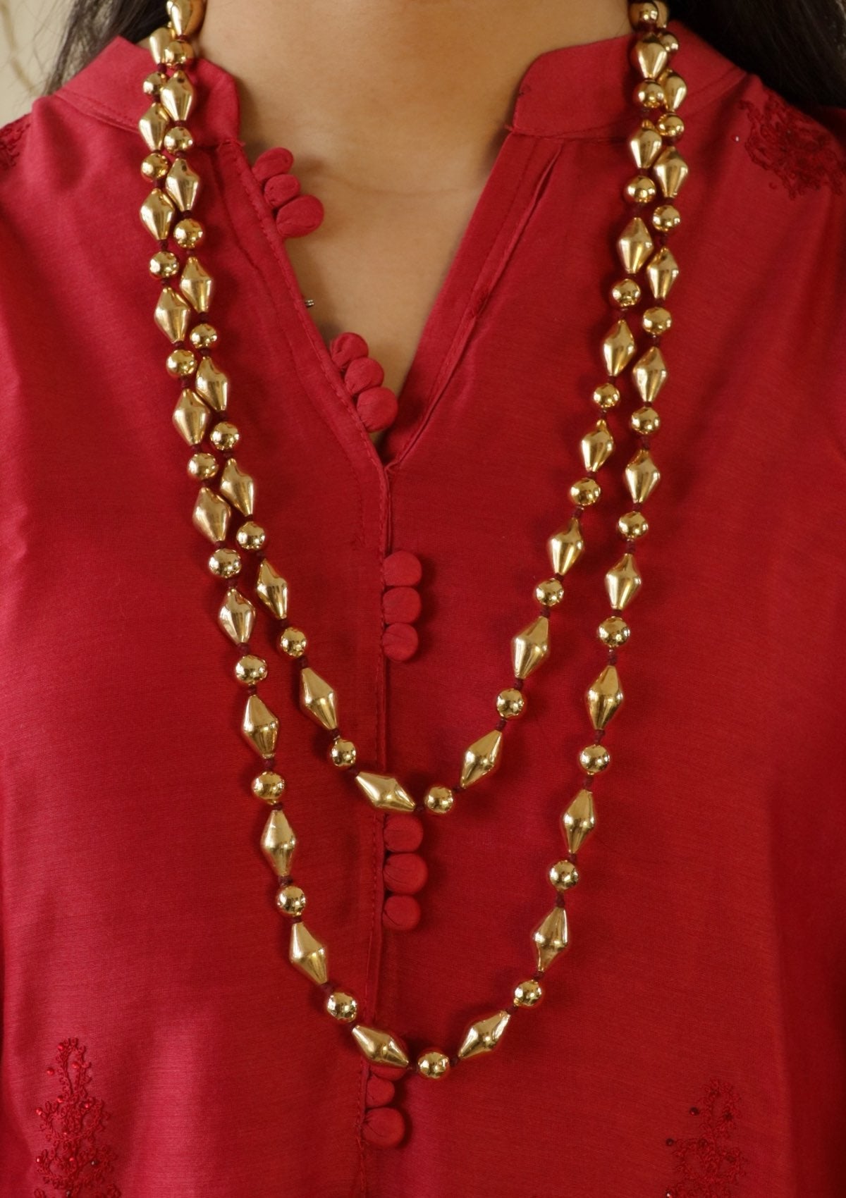60 Inch Gold Plated Mix Dholki Beads Silver Necklace