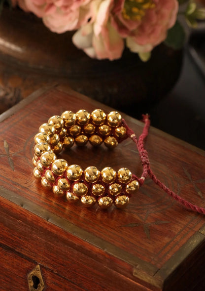Gold Plated Round Dholki Beads Silver Bracelet
