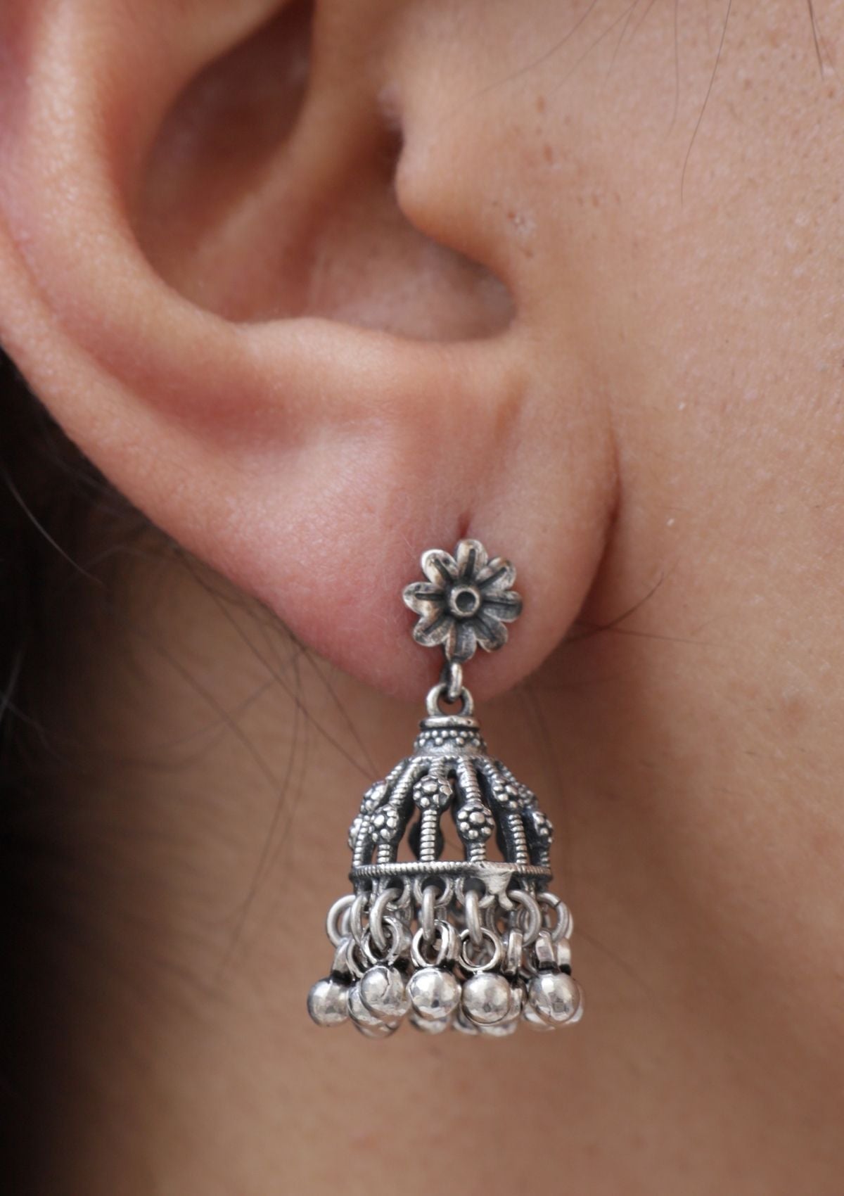 Naqqashi Silver Jhumki Earrings