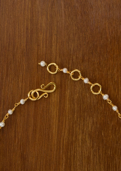 Crescent Moon Silver Pearl Chain