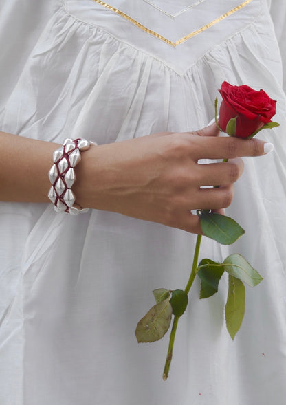 Dholki Beads Silver Bracelet