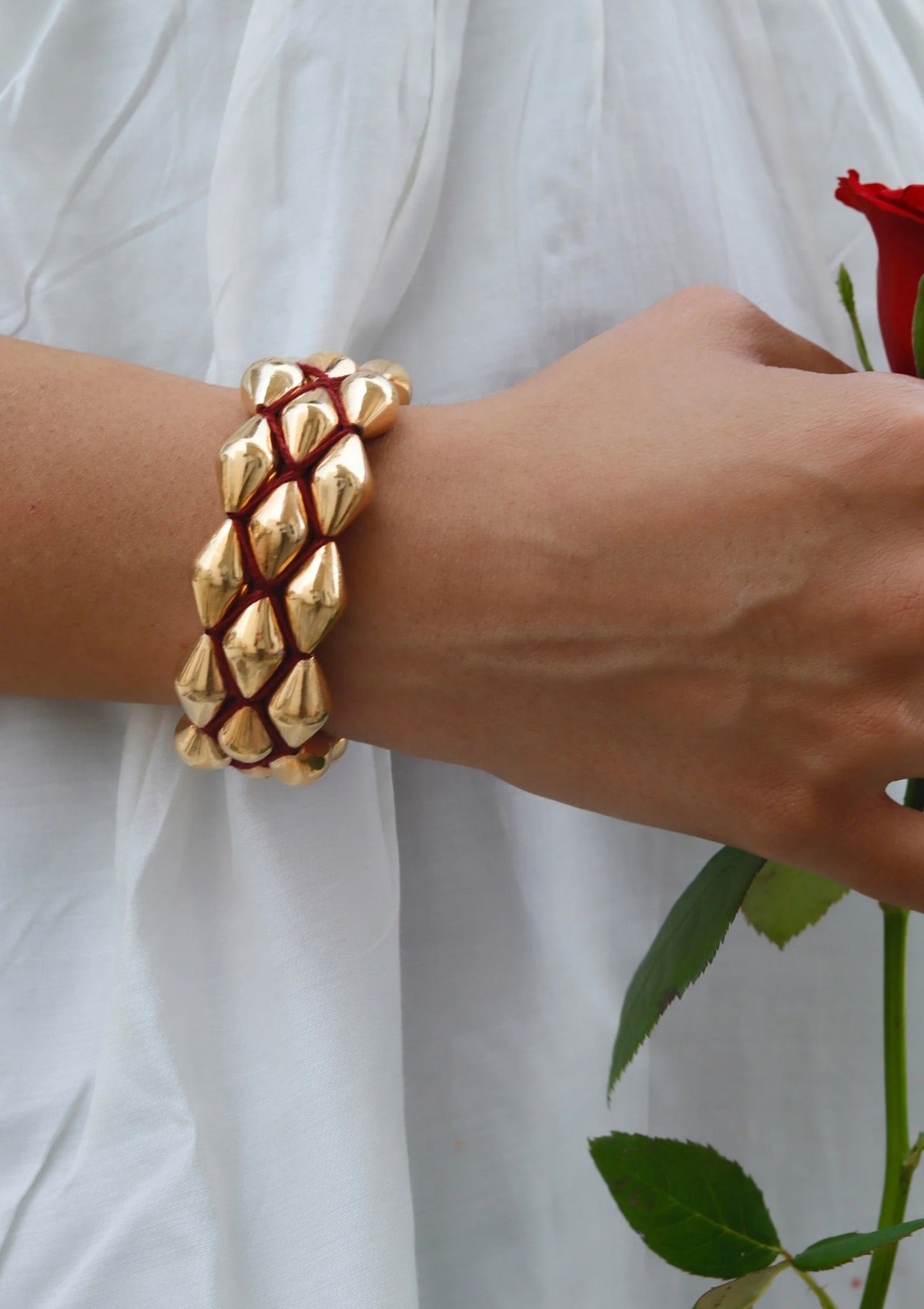 Gold Plated Dholki Beads Silver Bracelet