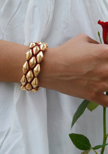 Gold Plated Dholki Beads Silver Bracelet