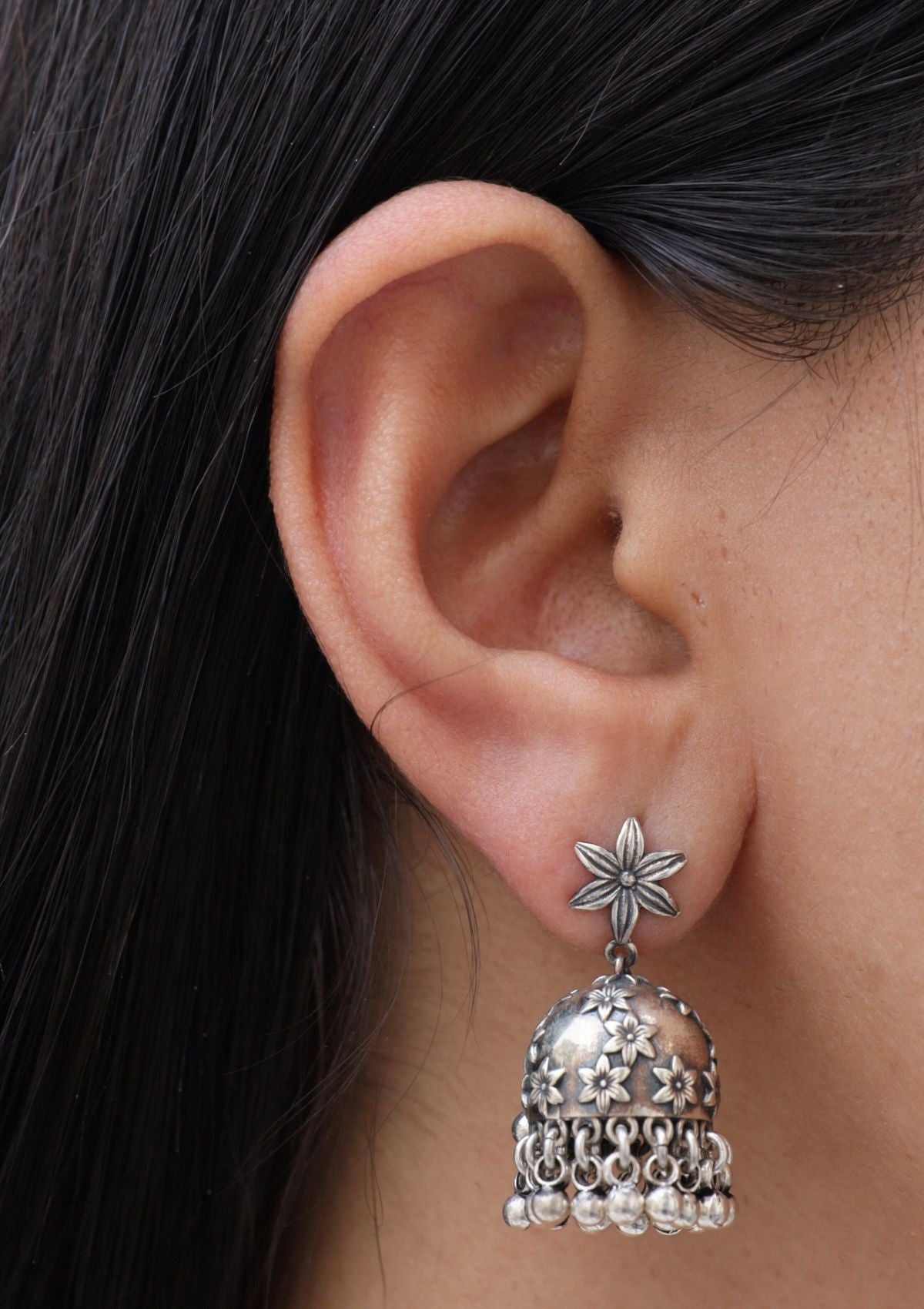 Hunar Silver Jhumki Earrings